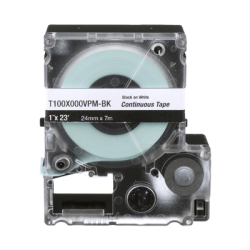 Casete de Etiquetas de Vinilo de Cinta Continua, Color Negro Sobre Blanco, Uso Interior/Exterior, 24 mm (0.94 Pulgadas) de Ancho