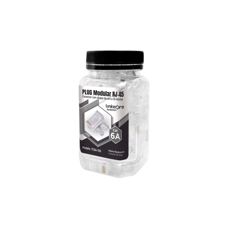 Bote con 100 Piezas de Plug Modular RJ45 Cat6A Chapado de Oro a 30 Micras para Durabilidad Extrema