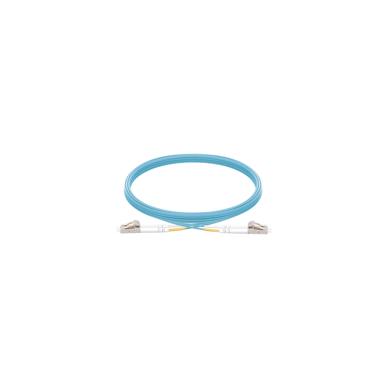 Jumper de Fibra Óptica Multimodo OM3 50/125 LC-LC OFNR (Riser), 2.0 mm, Dúplex, Aqua, 5 Metros (16.40 Pies)