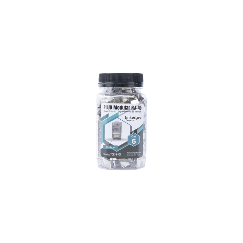 Bote con 100 Piezas de Plug Modular RJ45 Cat6 Blindado con Pin de Tierra, Chapado de Oro a 30 Micras para Durabilidad Extrema