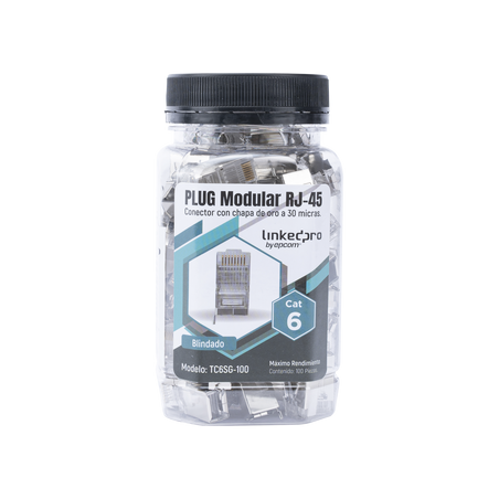 Bote con 100 Piezas de Plug Modular RJ45 Cat6 Blindado con Pin de Tierra, Chapado de Oro a 30 Micras para Durabilidad Extrema