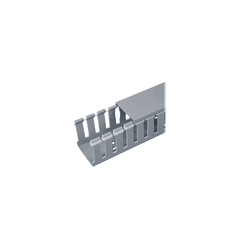 Canaleta Ranurada de PVC con Tapa, Tipo F, 32 mm de Ancho, 28.7 mm de Alto y 2 m de Largo, Color Gris