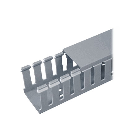 Canaleta Ranurada de PVC con Tapa, Tipo F, 32 mm de Ancho, 28.7 mm de Alto y 2 m de Largo, Color Gris