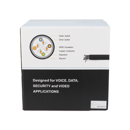 Bobina de Cable UTP 305 Metros (1000 Pies), Cat6 con Doble Forro, para Exterior, Climas Extremos, Color Negro