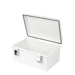 Gabinete de Plástico ABS, Uso en Intemperie IP66 (190 x 290 x 140 mm) cierre por broche Inoxidable y Permite Cerrado con Candad