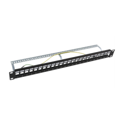 Patch Panel Modular Blindado (STP) de 24 Puertos, con Barra para Organizar Cable