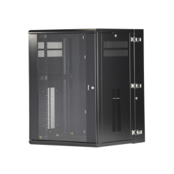 Gabinete PanZone de Montaje en Pared, de 19in, Puerta con Ventana de Seguridad, 18 UR, 635mm de Profundidad, Color Negro
