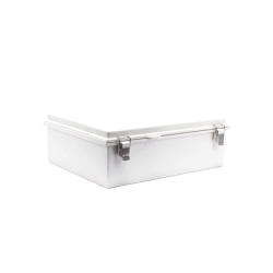 Gabinete de Plástico ABS, Uso en Intemperie IP66 (350 x 460 x 160 mm) Cierre por Broche Inoxidable y Permite Cerrado con Candad