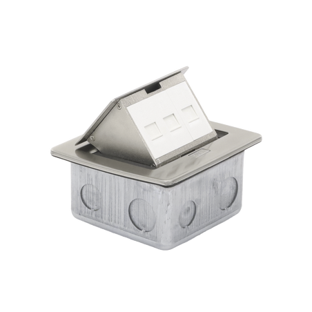 Mini Caja de Piso Rectangular para Datos y Conectores Tipo Keystone, Color y Material en Acero Inoxidable (3 Puertos) (11000-212