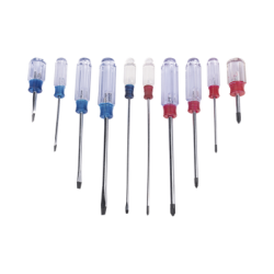 Juego de 10 Desarmadores Mango Plástico (Uso Ligero), Puntas magnética, 5 Puntas Planas (-) y 5 Puntas Phillips. (+)