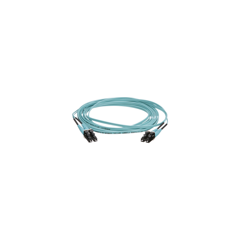 Jumper de Fibra Optica Multimodo 50/125 OM4, LC-LC Duplex, OFNR (Riser), Color Aqua, 10 Metros (32.81 Pies)