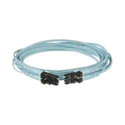 Jumper de Fibra Optica Multimodo 50/125 OM3, LC-LC Duplex, OFNR (Riser), Color Aqua, 4 Metros (13.12 Pies)