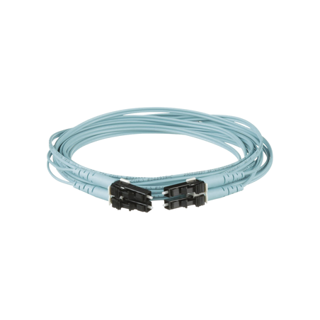 Jumper de Fibra Optica Multimodo 50/125 OM3, LC-LC Duplex, OFNR (Riser), Color Aqua, 4 Metros (13.12 Pies)