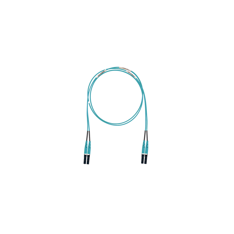 Jumper de Fibra Optica Multimodo 50/125 OM3, LC-LC Duplex, LSZH (Cero Halógenos), Color Aqua, 1 Metro (3.28 Pies)