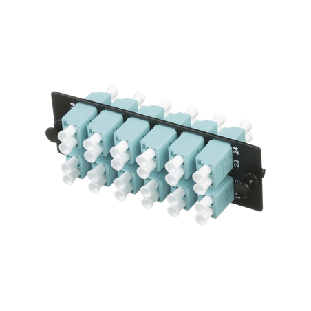 Placa Acopladora de Fibra Óptica FAP, con 12 Conectores LC Duplex (24 Fibras), para Fibra Multimodo OM3/OM4, Color Aqua
