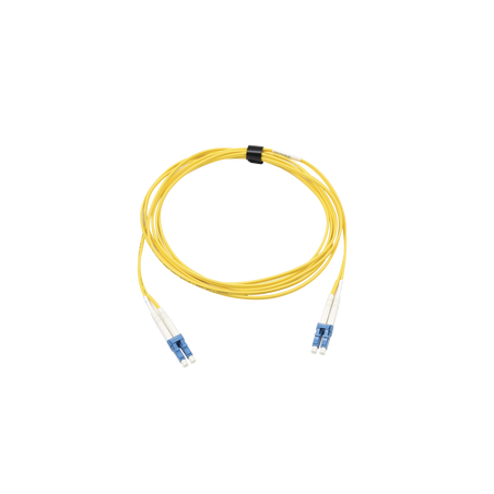 Jumper de Fibra Óptica Monomodo (OS2), XGLO, Riser, LC/UPC-LC/UPC Duplex, OFNR, Color Amarillo, 3 Metros (9.84 Pies)