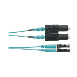 Jumper de Fibra Optica Multimodo 50/125 OM4, LC-SC Duplex, OFNR (Riser), Color Aqua, 3 Metros (9.84 Pies)