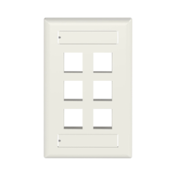Placa de Pared Vertical, Salida Para 6 Puertos Keystone, Con Espacios Para Etiquetas, Color Blanco Mate