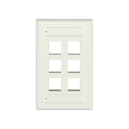 Placa de Pared Vertical, Salida Para 6 Puertos Keystone, Con Espacios Para Etiquetas, Color Blanco Mate