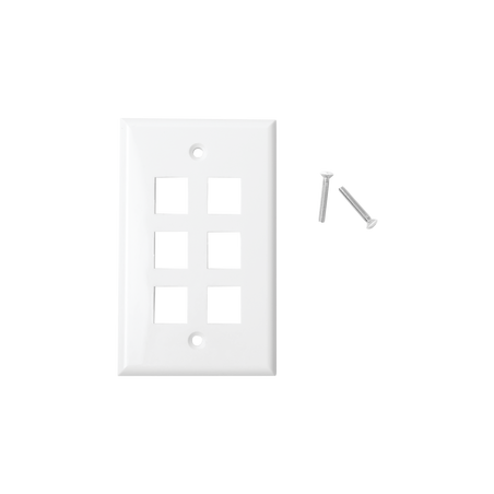 Placa de Pared de 6 Puertos, Keystone, Color Blanco