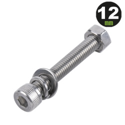 1 Tornillo Allen Milimétrico de Acero Inoxidable M8-1.25 x 12/ Con 1 Tuerca, 1 Arandela de Presión y 1 Plana / Para Montajes d
