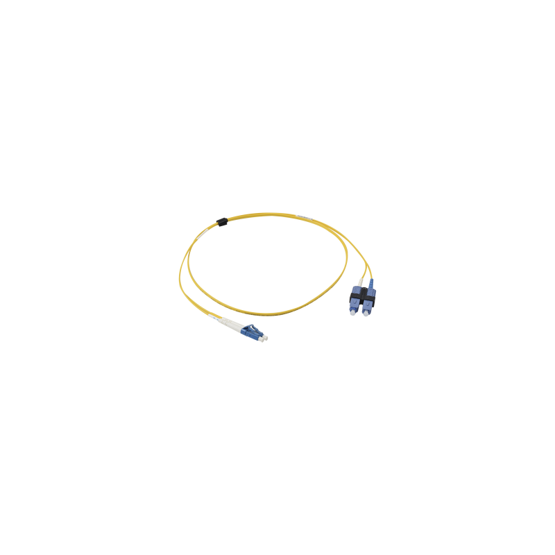 Jumper de Fibra Óptica Monomodo (OS2), XGLO, Riser, LC/UPC-SC/UPC Duplex, OFNR, Color Amarillo, 1 Metro (3.28 Pies)