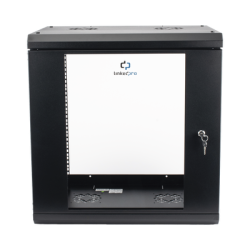 Gabinete de Pared de 12U con Puerta de Cristal Templado, 455 mm de Profundidad, Rack de 19'', Acero Reforzado Color Negro.