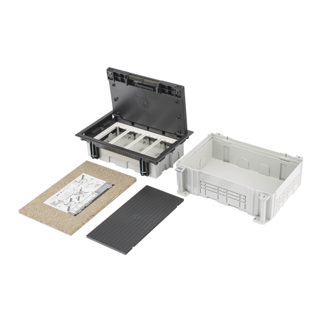 Caja Para Instalación en Pavimento para Voz, Datos o Contactos Eléctricos / Capacidad para 4 Módulos / Espacio Embellecedor e
