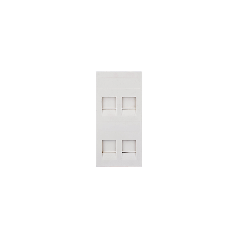 Placa Plana de Voz y Datos con Guardapolvo para 4 RJ45 / Color Blanco / 4 Puertos para Jacks Keystone / Compatible con Cajas de 