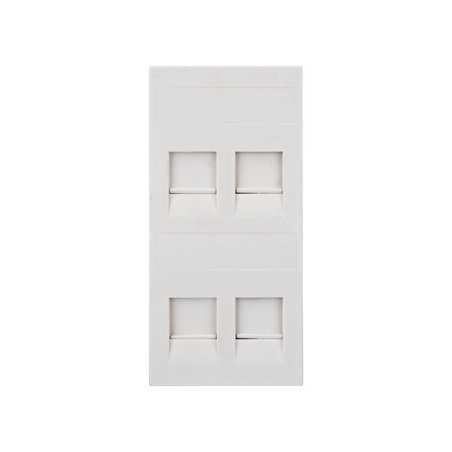 Placa Plana de Voz y Datos con Guardapolvo para 4 RJ45 / Color Blanco / 4 Puertos para Jacks Keystone / Compatible con Cajas de 