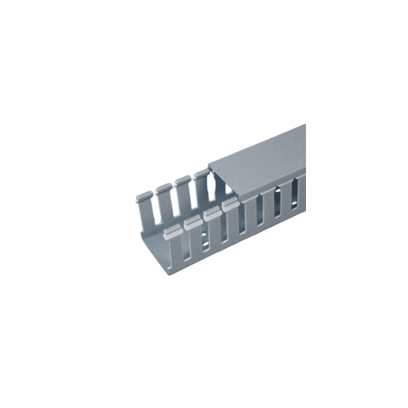 Canaleta Ranurada de PVC con Tapa, Tipo F, 44.5 mm de Ancho, 104.1 mm de Alto y 2 m de Largo, Color Gris