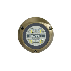 Luz led marina sumergible SeaBlaze Quattro, emite luz de color blanco y azul de 2000 lúmenes, fabricada en bronce naval con gra