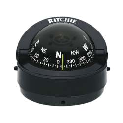 Brújula serie Explorer en color negro para montaje en superficie, cuenta con iluminación nocturna color verde.