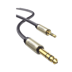Cable Audio Estéreo 3.5mm (1/8") TRS a 6.35mm (1/4") TS / 1 Metro / Audio de Hi-Fi / Trenza de Nylon / Blindaje Múltiple / Caj