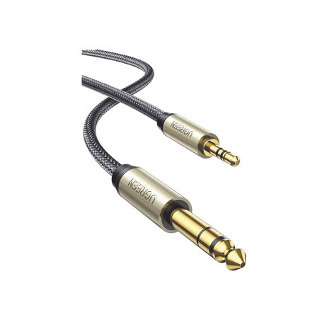 Cable Audio Estéreo 3.5mm (1/8") TRS a 6.35mm (1/4") TS / 1 Metro / Audio de Hi-Fi / Trenza de Nylon / Blindaje Múltiple / Caj