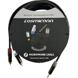 Cable 3.5mm a 2 RCA, conectores negros, con diferenciador de blanco y rojo en RCA MT380-RD - MT380-WH - MTP3C-BG, length 5m