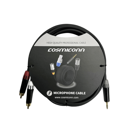 Cable 3.5mm a 2 RCA, conectores negros, con diferenciador de blanco y rojo en RCA MT380-RD - MT380-WH - MTP3C-BG, length 10m