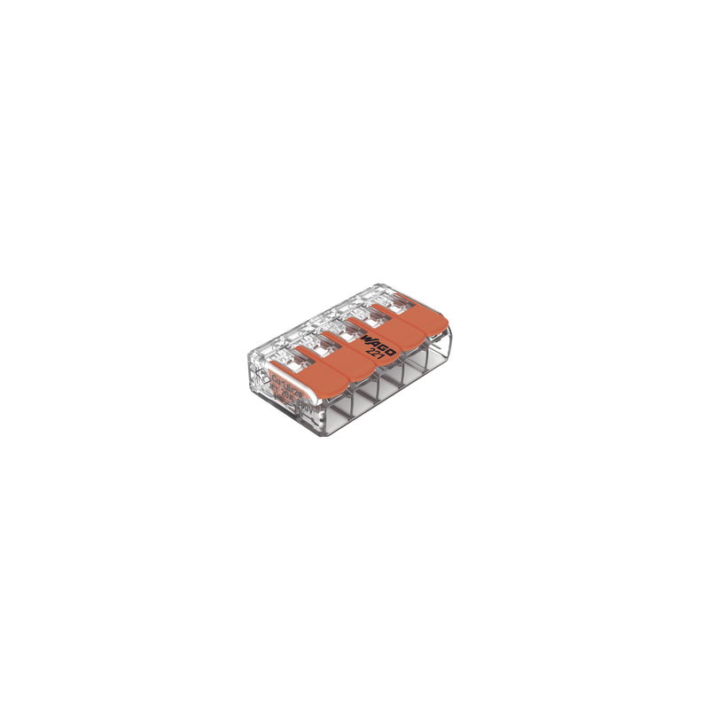 Borna de Conexión / 5 Conductores / 4 mm² Máximo / Palanca Naranja / Transparente / 32A 450V / UL JET ENEC / CAGE CLAMP® / T