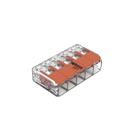 Borna de Conexión / 5 Conductores / 4 mm² Máximo / Palanca Naranja / Transparente / 32A 450V / UL JET ENEC / CAGE CLAMP® / T
