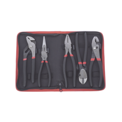 Juego de 5 Pinzas de 8" con Estuche. Incluye: P. Mecánica, P. para Tubo, P. Eléctrica, P. Corte, Nariz Larga.