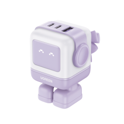 Cargador RobotGaN de 65W Serie UNO | 3 Puertos de Carga Rápida | 2 USB-C | 1 USB-A | PD 3.0 | QC 4.0 | Carga Inteligente | Tecn