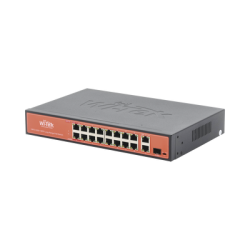 Switch PoE (802.3af/at/bt) / No administrable de largo alcance / Hasta 250m / 16 x 10/100Mbps (PoE) + 2 x 100/1000Mbps + 1 x SFP