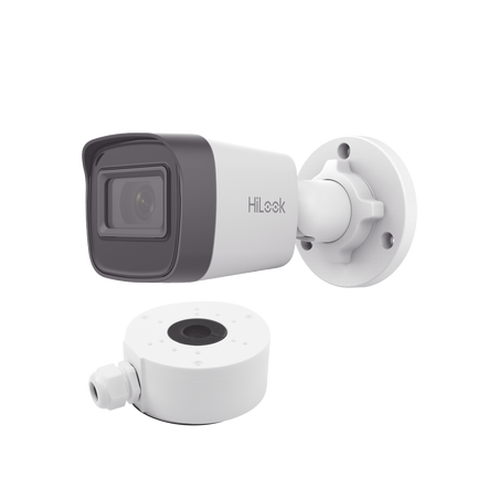 HiLook Series / Bala IP 4 Megapixel / 20 mts IR / Exterior IP67 / PoE / dWDR / Lente 2.8 mm + Caja de conexión DS-1280ZJ-XSP