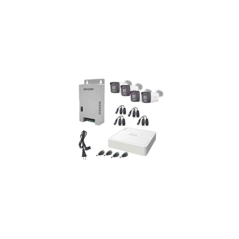 Kit HiLook Audio Bidireccional TurboHD 1080p / DVR Metalico 4 Canales / 4 Cámaras Bala (Exterior) con Bocina y Micrófono Integ