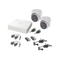 Kit HiLook Audio Bidireccional TurboHD 1080p / DVR 4 Canales / 2 Cámaras Turret (Exterior) con Bocina y Microfóno Integrado / 