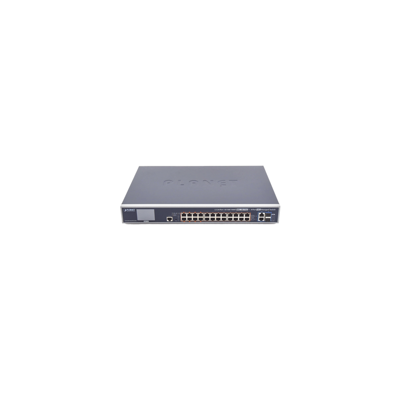 Switch Administrable L3, 24 puertos Gigabit PoE 802.3bt, 2 puertos 10G SFP+, Pantalla Tactil, Fuente Redundante, (600W)