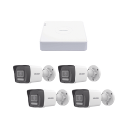 Kit IP 1080p (2 Megapixel) / NVR de 4 Canales con 4 Puertos PoE / 4 Cámaras IP Bala ColorVu Lite y ACUSENSE Lite / Micrófono I