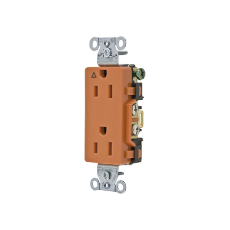 Contacto Dúplex Conexión a Tierra Aislada/ 15A 125V/ 2 polos 3 Hilos/ Nema 5-15R /Grado Comercial Decorativo/ Color Naranja.