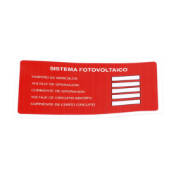 Etiqueta de Sistema fotovoltaico/ Paquete con 20